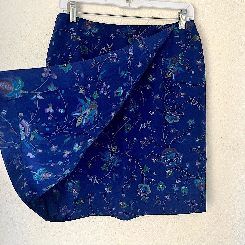 Liz Claiborne Y2k 100% Silk Luxe Floral Faux Wrap Skirt Pockets Fairy Drapey 10